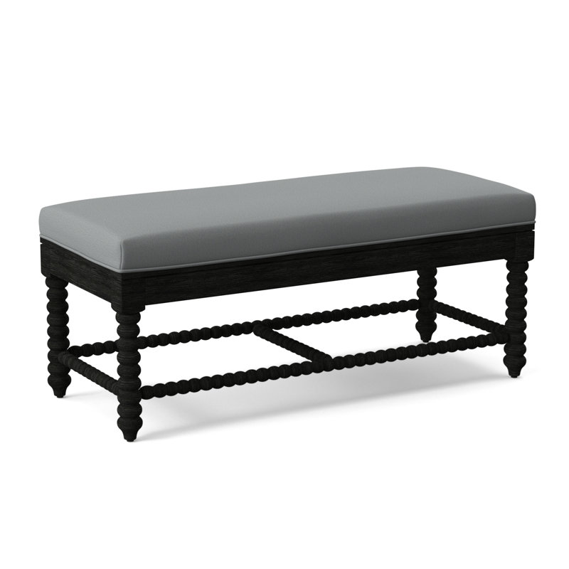 Lind Island Upholstered Bench, Antique Black Finish, Light Blue Performance Fabric; 0851-55