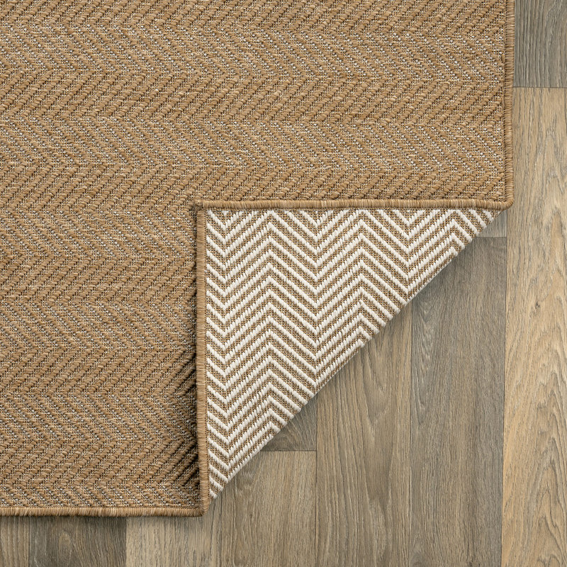 Herringbone Stripe Reversible Jute-Look Indoor/Outdoor Rug, Runner 2' x 7'
