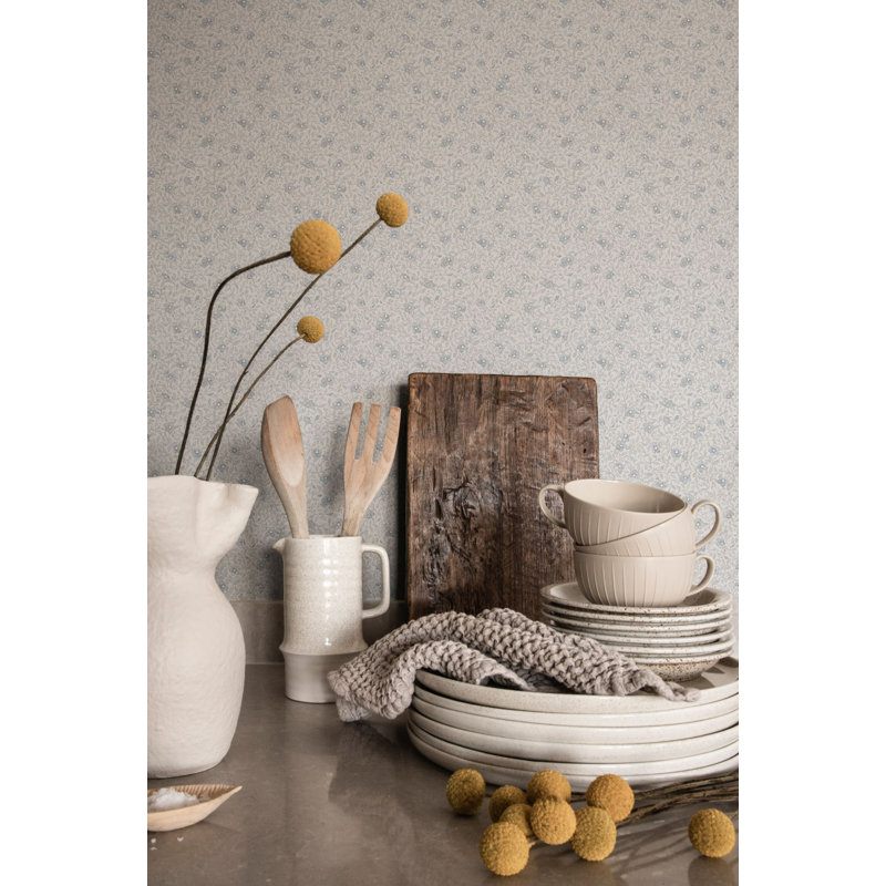 Jordnara Floral Wallpaper Roll, Misty Blue