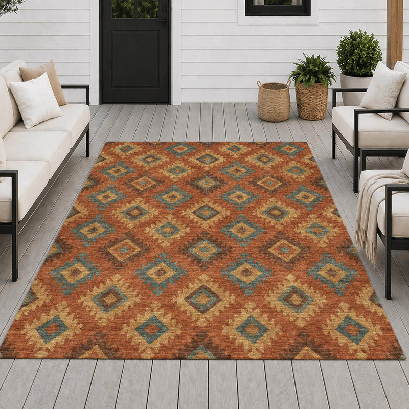 Tapis géométrique intérieur / extérieur lavable à la machine Chantille ACN2952, Rouille, 8 pi x 10 pi