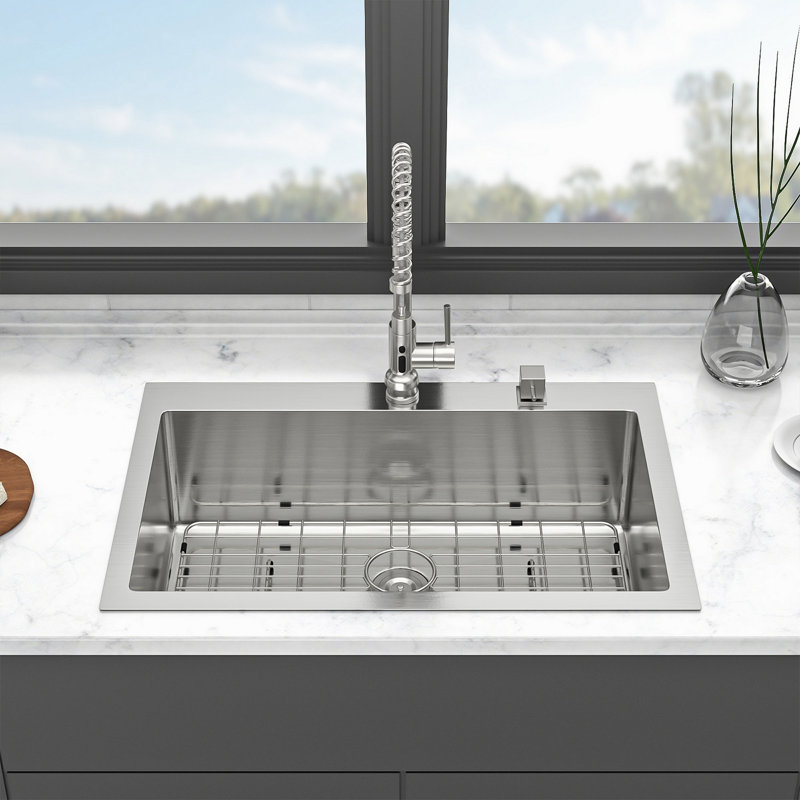 33X22 Inch Kitchen Sink Drop-In 16 Gauge Stainless Steel Single Bowl Topmount Kitchen Sink