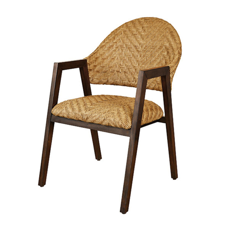 Round Back Armed Dining Chair With Woven Rattan Seat And Back Rest