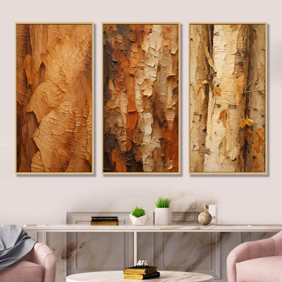 Brown Tree Bark Essence I - Ensemble de 3 décorations murales arbre