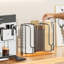 Porte-gobelet à café et couvercles - Organisateur de pailles à tasses jetables avec base en bois, distributeur de porte-gobelets en plastique et papier