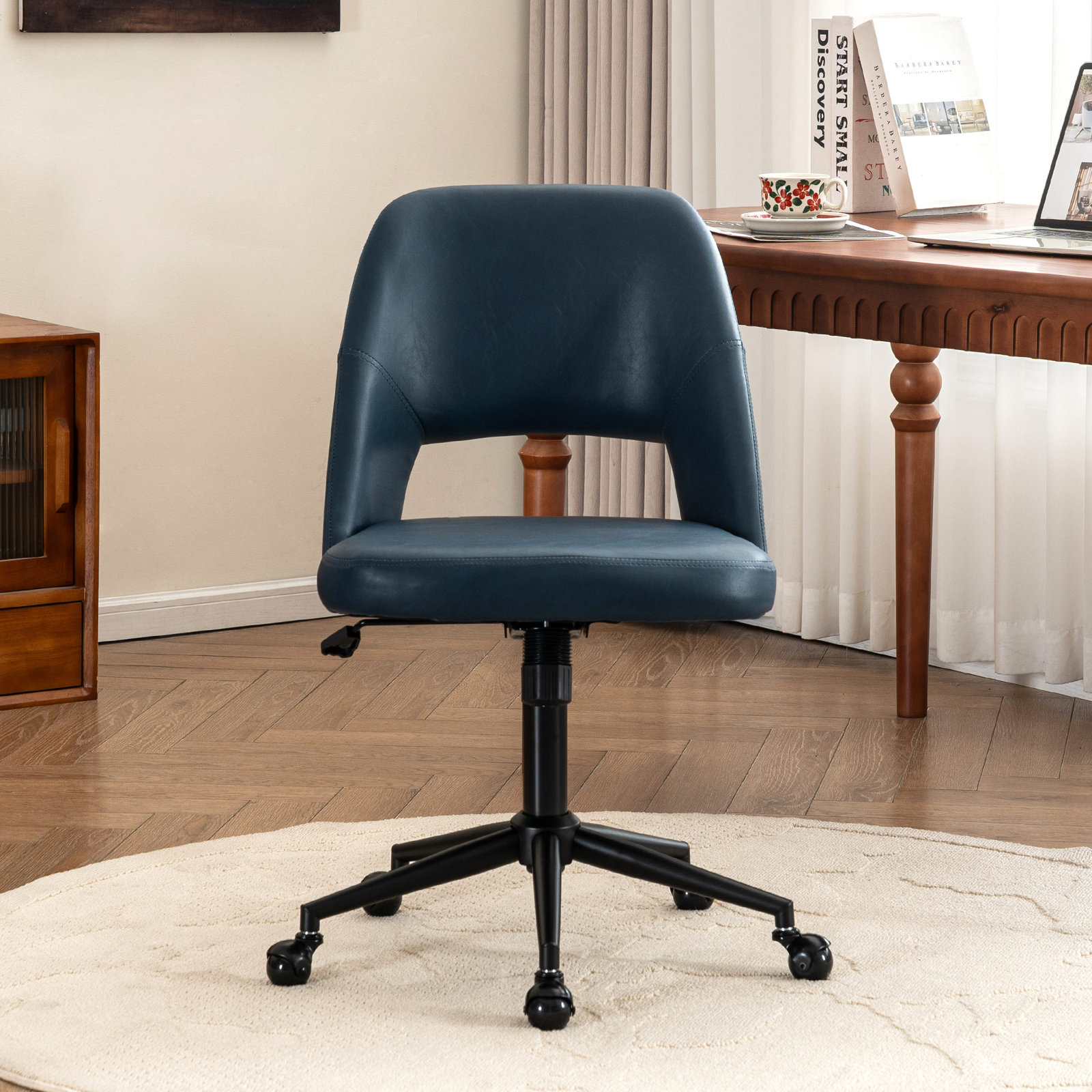 Gramercy Swivel Office Chair, Navy Faux Leather