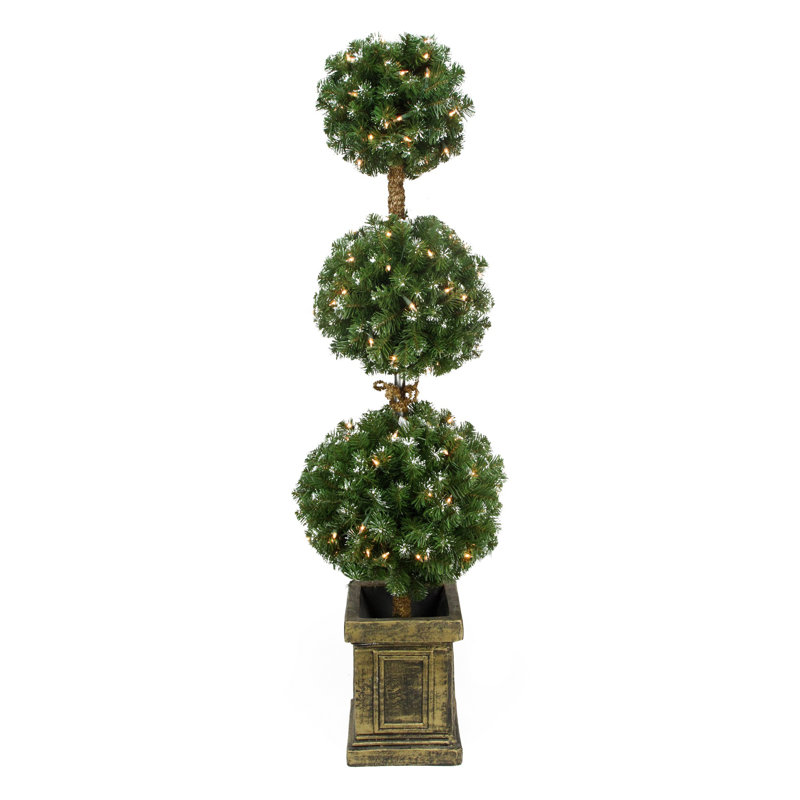 Arbre topiaire artificiel 4,5 pi en forme de boule givrée 4,5 pi avec lumières décoratives