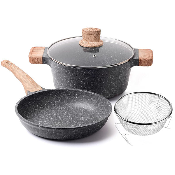 Caannasweis 3 Pieces Nonstick Frying Pan Set Granite Stone Cookware Sets Non Stick Skillets, Gray