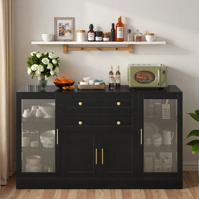 58.3'' Modern Sideboard With 4 Doors, 2 Drawers, Power Outlet & Acrylic Panels