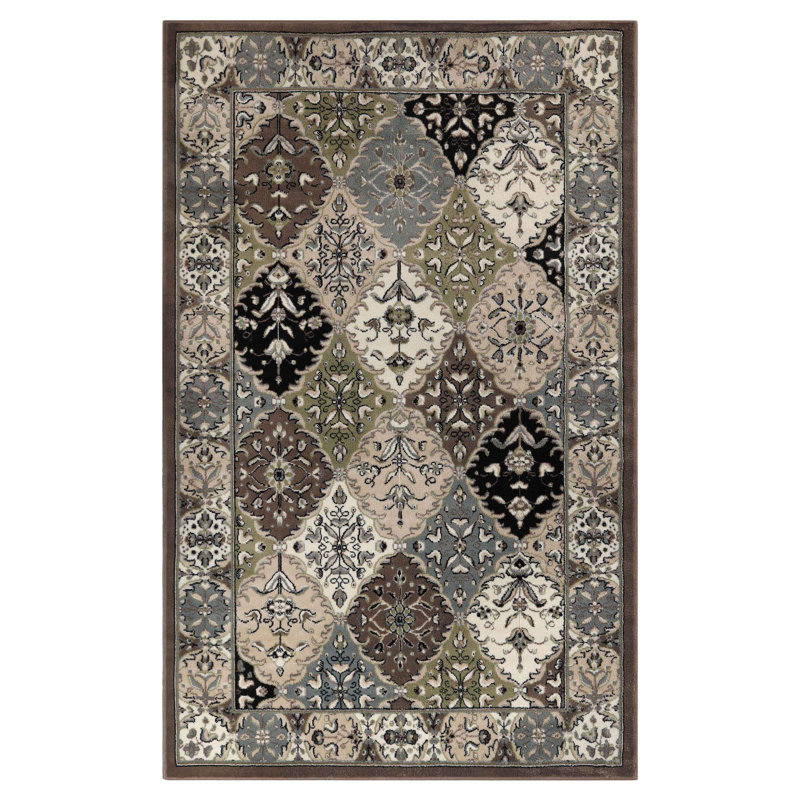 Francesca Modern Damask Artistic Neutral Indoor Area Rug, Rectangle 8' x 10'
