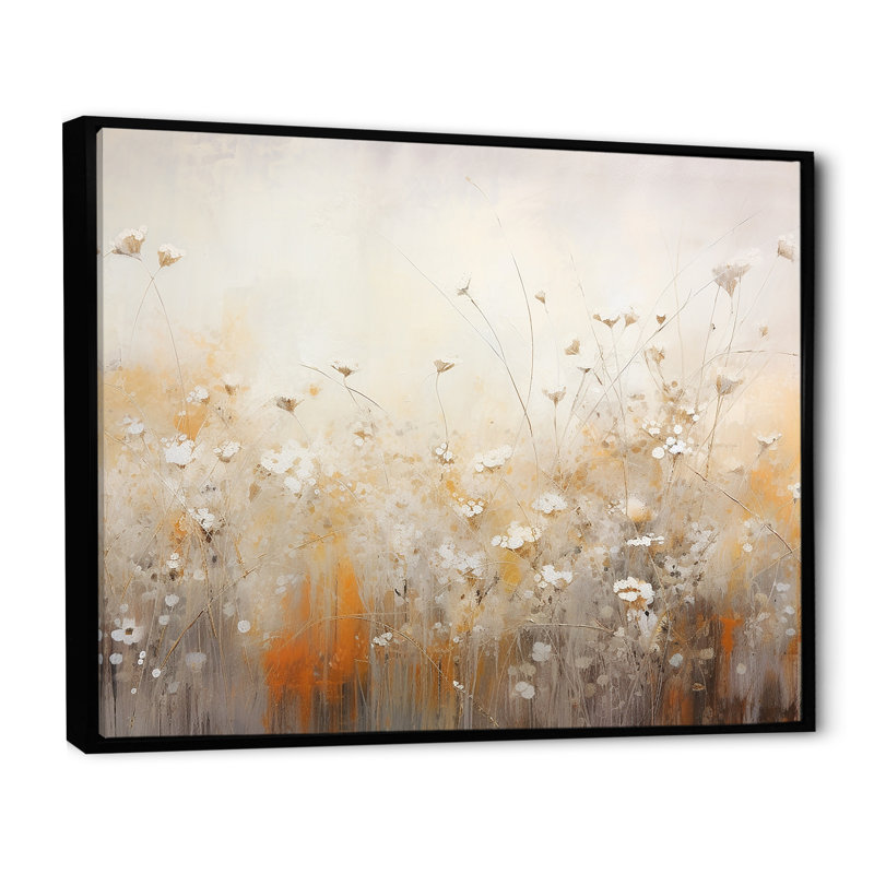 Beige Wildflowers Garden Whispers - impression sur toile encadrée Wildflowers, Cadre flottant noir