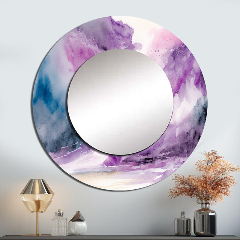 Sarhan - Abstract Liquid Ink Round Mirror Wall Decor, 29" x 29"