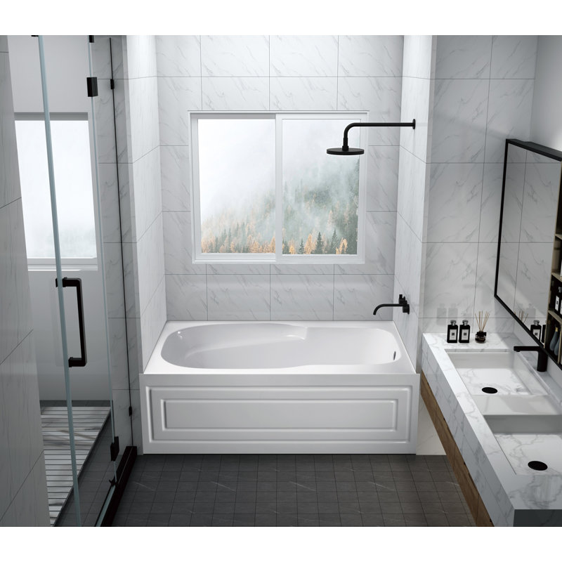 Baignoire alcôve rectangulaire en acrylique à 3 parois 60 pouces avec surface antidérapante Kingston, Droite