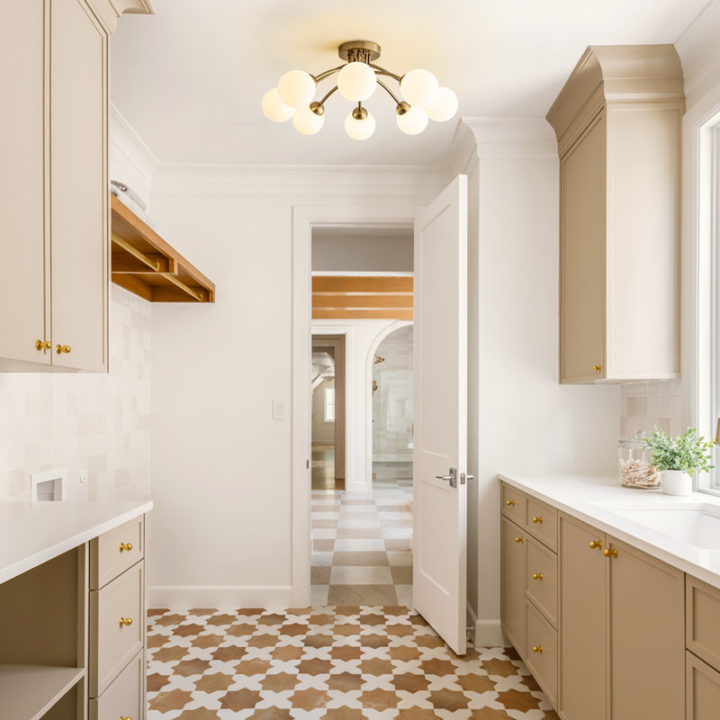8-light Glass Globe Semi-flush Mount, Milk White