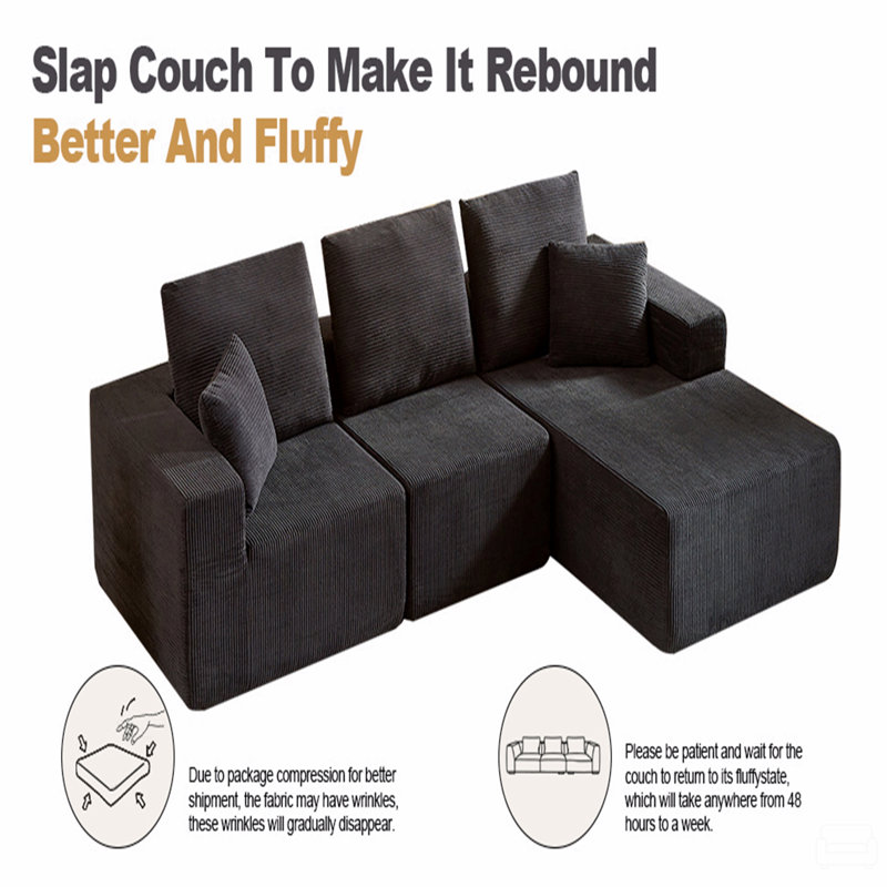 Canapé modulaire modulaire avec méridienne, canapé en forme de L moderne avec assise profonde, canapé modulaire