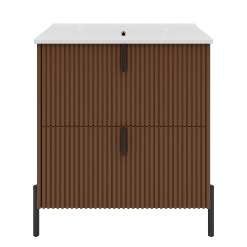 Meuble-lavabo 30 po avec lavabo en céramique, Marron foncé