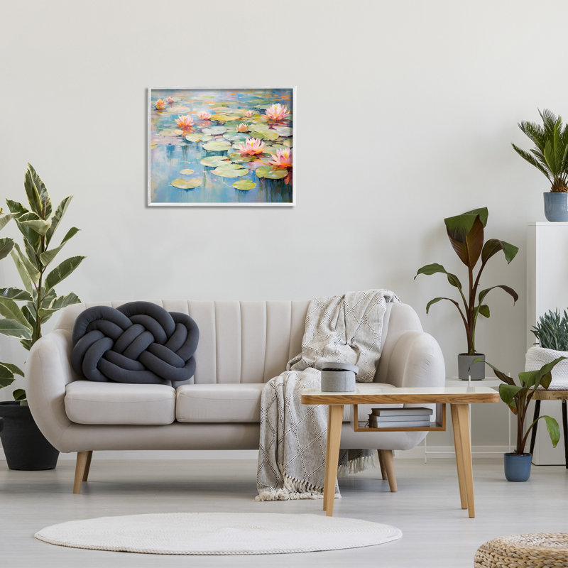 «Modern Lily Pad», art de la giclée par Gina Kelly, H 24 po x l 30 po, Giclée encadrée blanc bord de mer