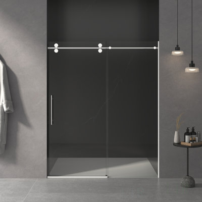 Porte de douche sans cadre de 56 à 60 po x H 76 po, porte de douche coulissante, avec cabine de douche en verre trempé épais de 3/8 po (10 mm) de première qualité, couche facile à nettoyer à double face, porte de douche