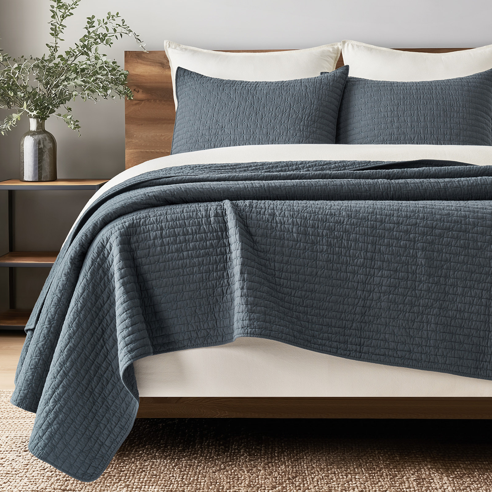 Cross Stitch Cotton Quilt set, Queen, Midnight Blue