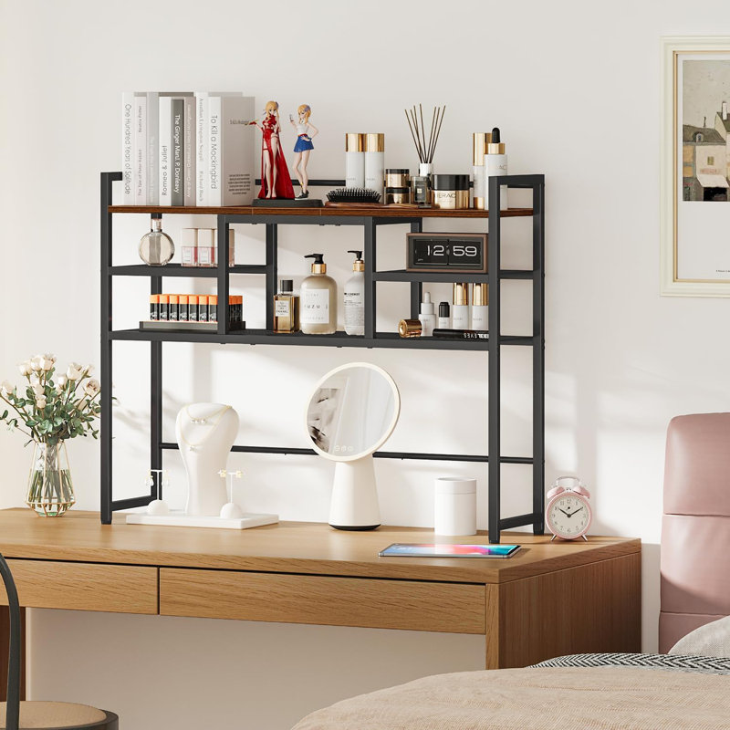 Desk Hutch Dorm, Countertop Storage Hutch With 5 Shelves For Computer Desk, Multipurpose Wood Desktop Display Organizer Rack For Home Office Dorm