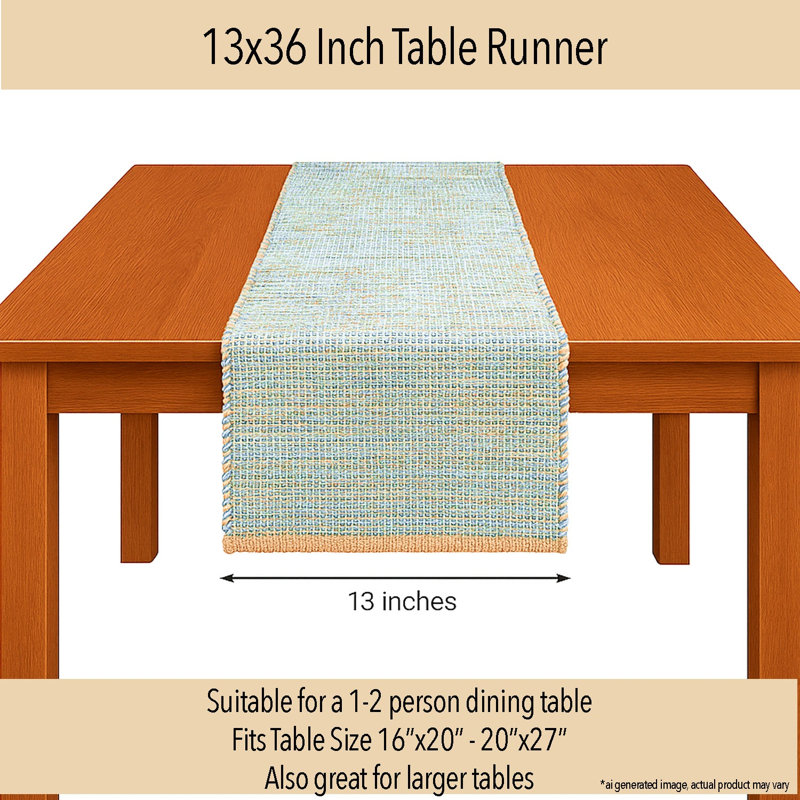 Chemin de table Pingham, 36 po x 13 po, Beige/bleu