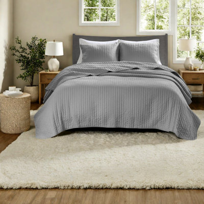 Cozy Grey King Bedding Sets, Cotton Farmhouse Quilt For Home