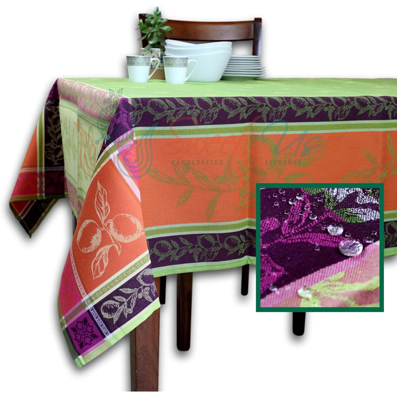 Wipeable Stain Resistant Polytetrafluoroethylene Coated Provencal Jacquard Cotton Lemon Floral Tablecloth Collection
