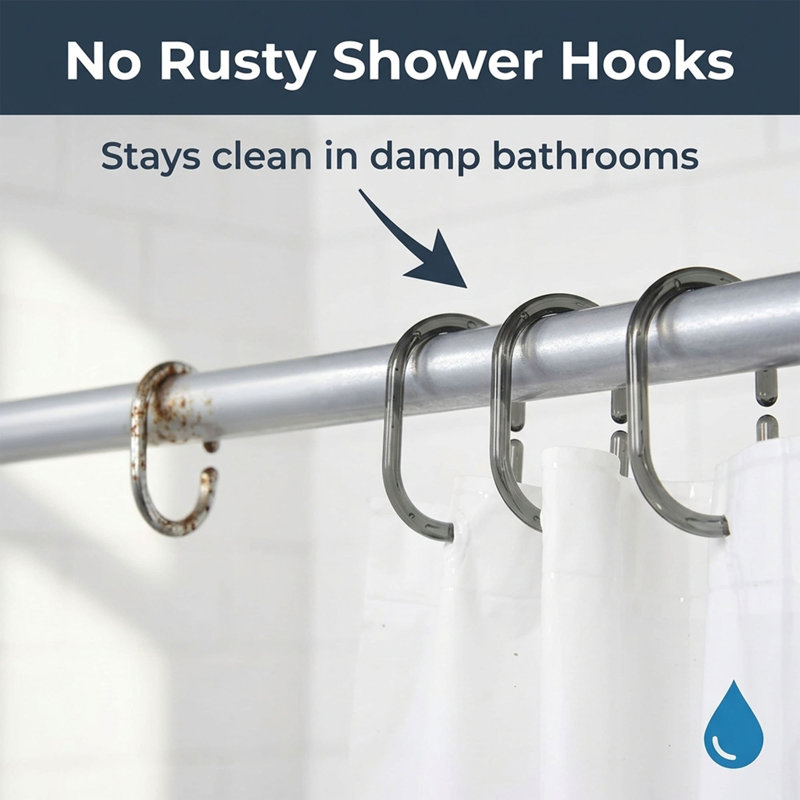 Solid Plastic Shower Curtain Hooks Rings, Dark Gray