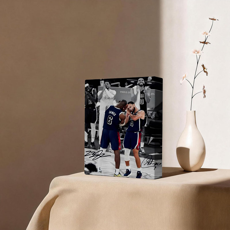 NBA Canvas Wall Art Decor - LeBron James and Stephen Curry Team USA Basketball Print, Iconic Sleep Celebration Poster, Sports Wall Art for Game Room, Office, Gift for Basketball Fans 12x16