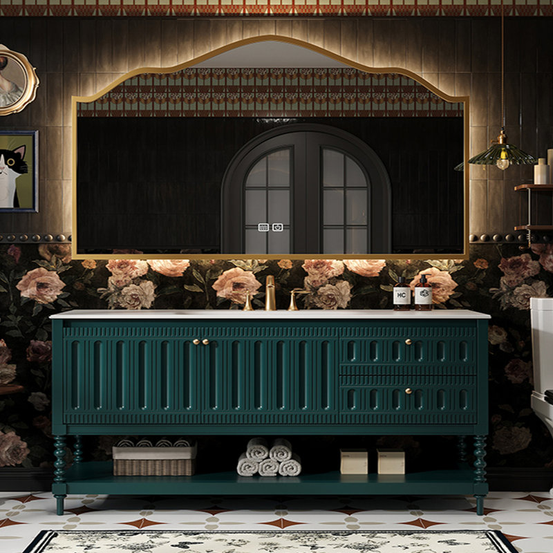 Bathroom cabinet American retro style, Peacock Green, 32.28" H x 62.99" W x 21.65" D