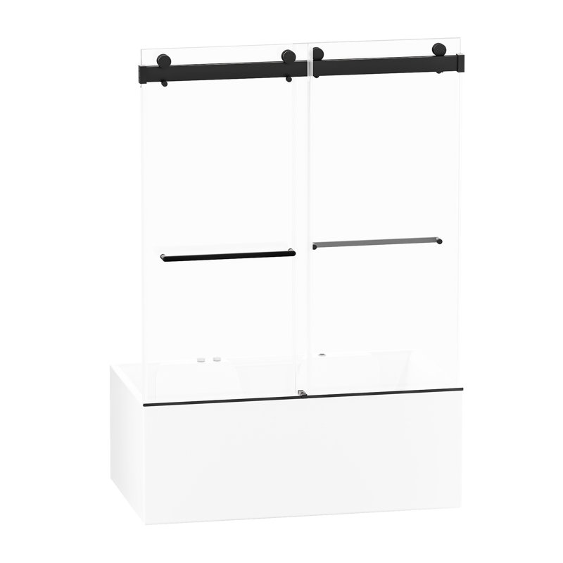 Porte de baignoire, noir mat, verre trempé de 5/16 po, installation réversible, douche de 58,89 po de profondeur x 61,6 po de hauteur, 56-60 l 62 H, quincaillerie