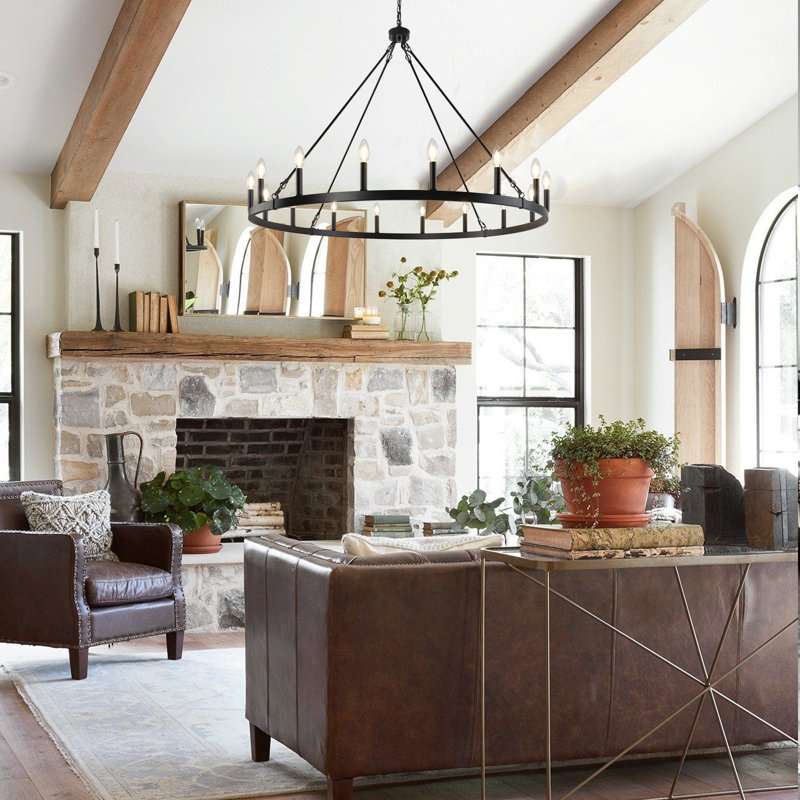 Moomal 47 in. 16 - Light Large Candle Style Dimmable Wagon Wheel Chandelier