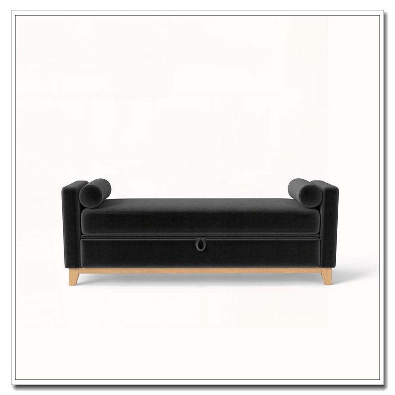 Solid Wood Upholstered Bench, 66 Inch+Storage, Black+Neutral11