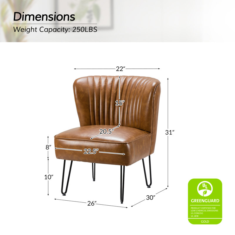 Chaise d'appoint capitonnée en similicuir de 26 po avec base en métal Euclid, Similicuir chameau