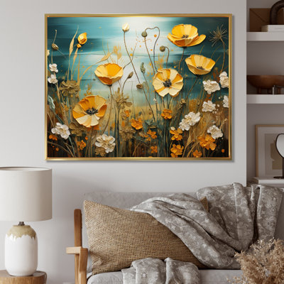 «Yellow Buttercups Yellow Glow», impression sur toile encadrée