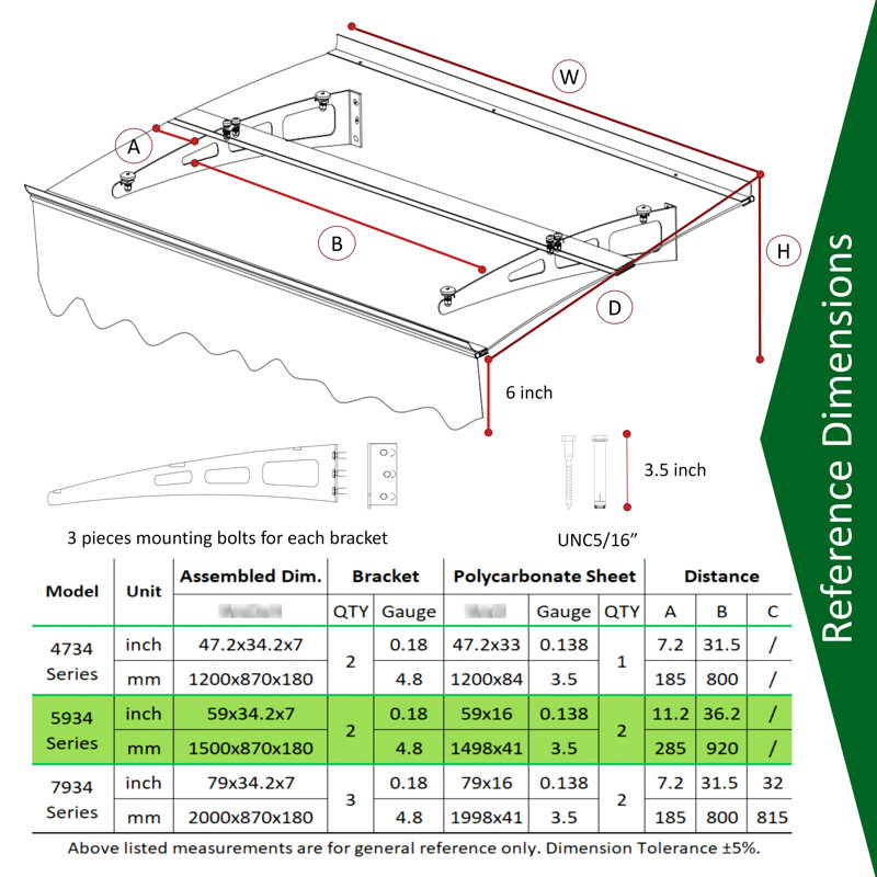 Auvent de fenêtre Da5934w - Toit en polycarbonate et supports en aluminium