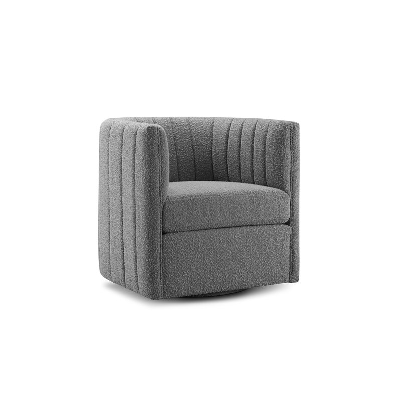 Upholstered Swivel Barrel Chair, Grey Polyester Blend