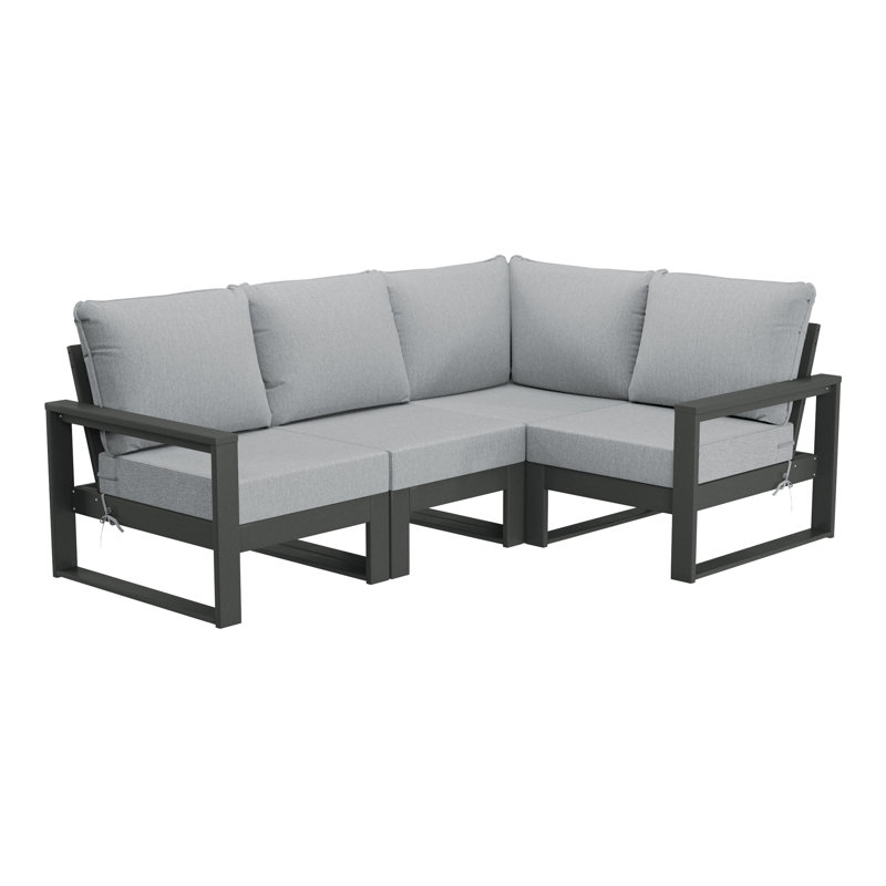 Ensemble de conversation de terrasse 4 pièces avec cadre, Gris clair, Gris