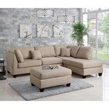 Seigler Modern Sofa Sand 3Pcs Sectional Living Room Furniture Reversible Chaise Sofa And Ottoman Polyfiber Linen Like Fabric Cushion Couch