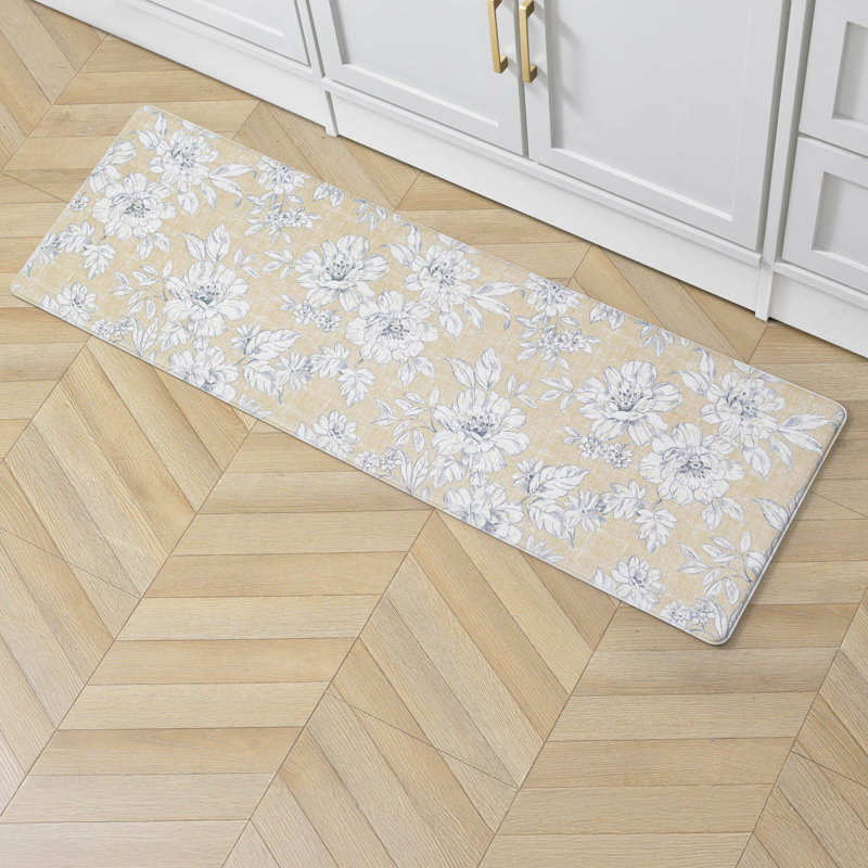 Laura Ashley Iris Comfort Standing Anti-Fatigue Mats, Yellow/Gold, Rectangle 1'5" x 4'