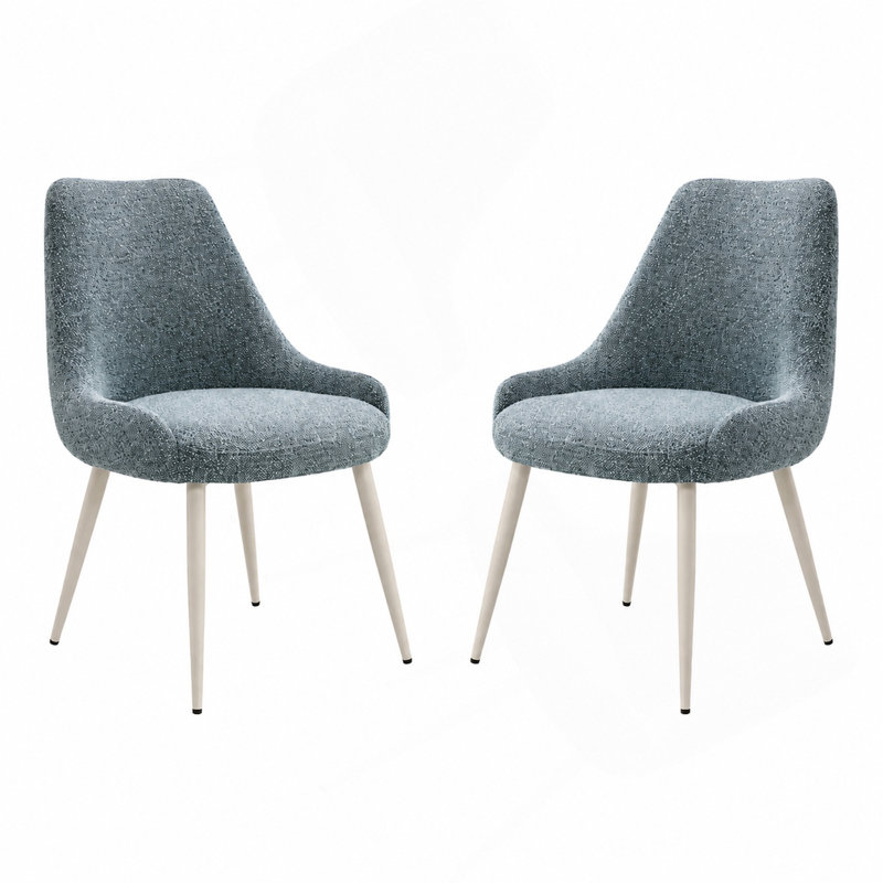 Ensemble de chaises d'appoint 2 pièces Laela - Revêtement bleu clair bouclé, pieds en métal, chaise de salle à manger moderne scandinave