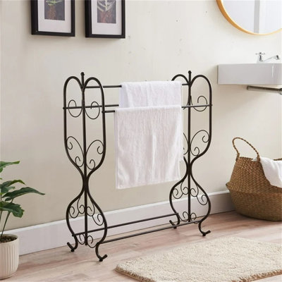 Elegant Freestanding Metal Towel Rack - Black Finish with 3 Bars