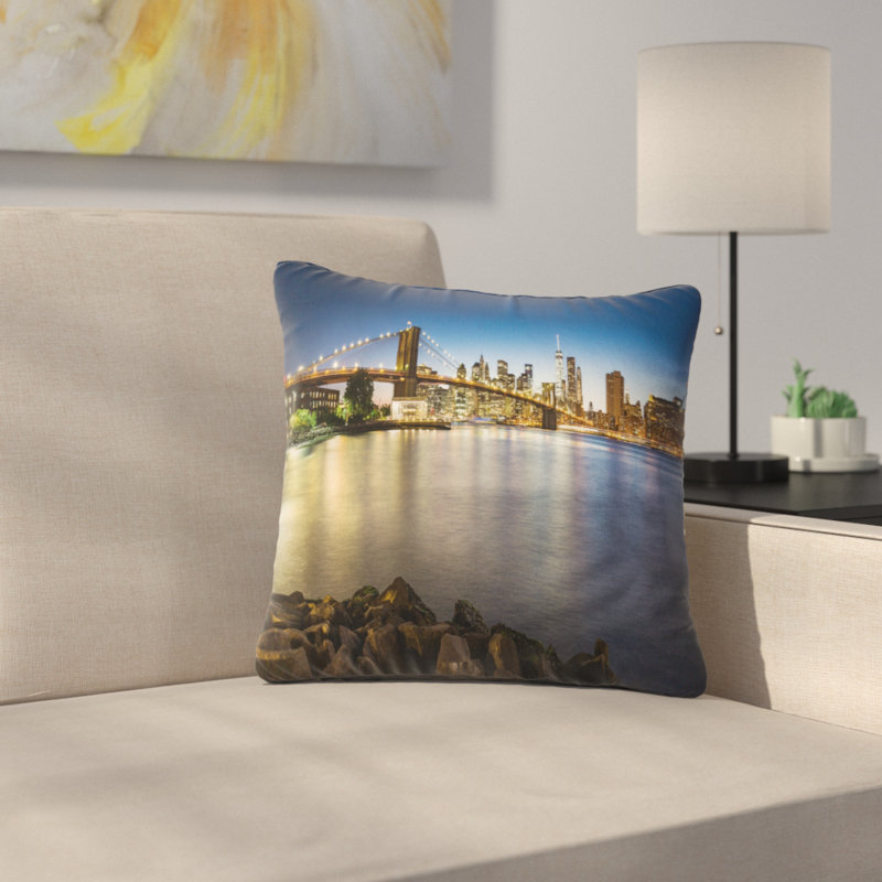 Coussin de cityscape brooklyn distance view of the bridge, 16 po x 1 po