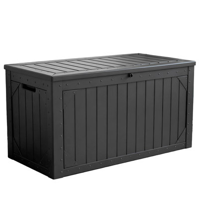 Boîte de rangement extérieure en résine 100 gallons, coffre de terrasse verrouillable et imperméable, contenant de patio toutes saisons, noir