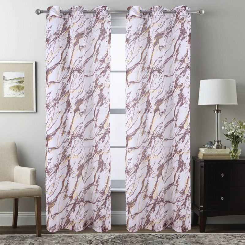 Paire de rideaux semi-transparents en marbre Marble, Rouge