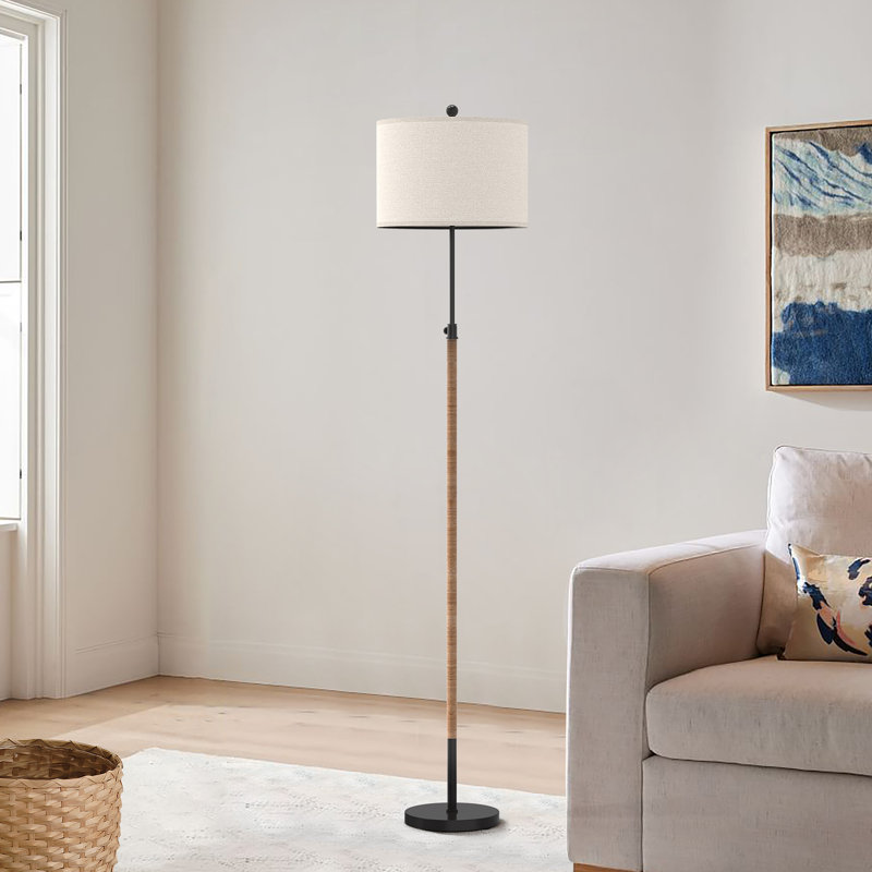 Lampe sur pied 70 po en rotin moderne réglable pour le salon / la chambre à coucher, Noir, noir, noir, noir