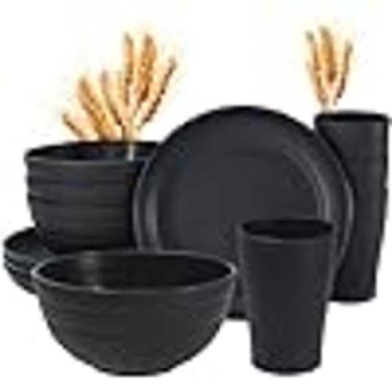 Ensemble 12 pièces de vaisselle pour enfants en paille de blé, assiettes en paille de blé et bols pour 4 allant au micro-ondes