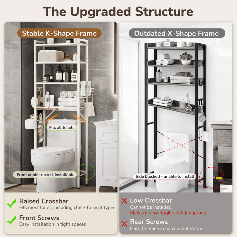 Over The Toilet Storage Freestanding Metal Wood with Shelf, Natural