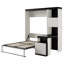 Lit escamotable double avec bureau, tablettes et armoires de rangement, noir et blanc