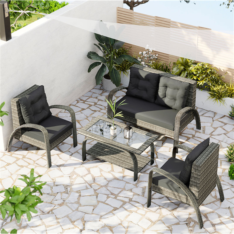 Ensemble de canapé modulaire en rotin pour l'extérieur 4 pièces