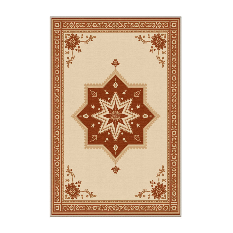 Tapis oriental traditionnel beige lavable à la machine Osiyo - Reliure beige, 8 x 10